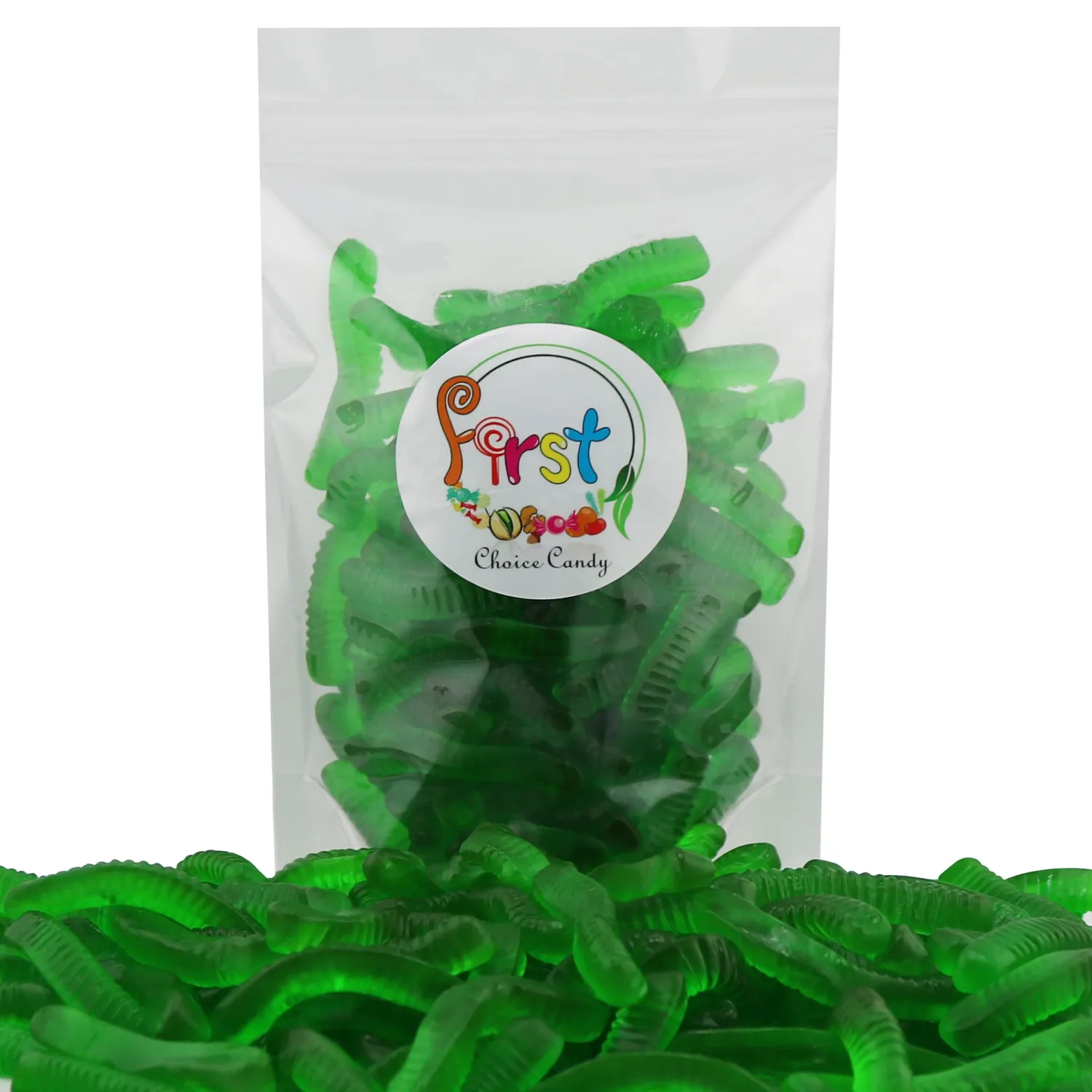 FirstChoiceCandy Sweet & Sour Gummy Worms, Multi Flavors and Solid Colors (1 Pound, Green Apple)