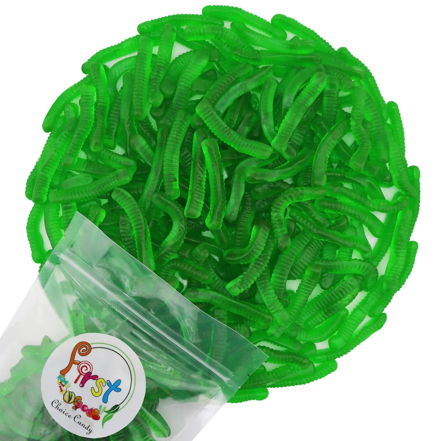 FirstChoiceCandy Sweet & Sour Gummy Worms, Multi Flavors and Solid Colors (1 Pound, Green Apple)