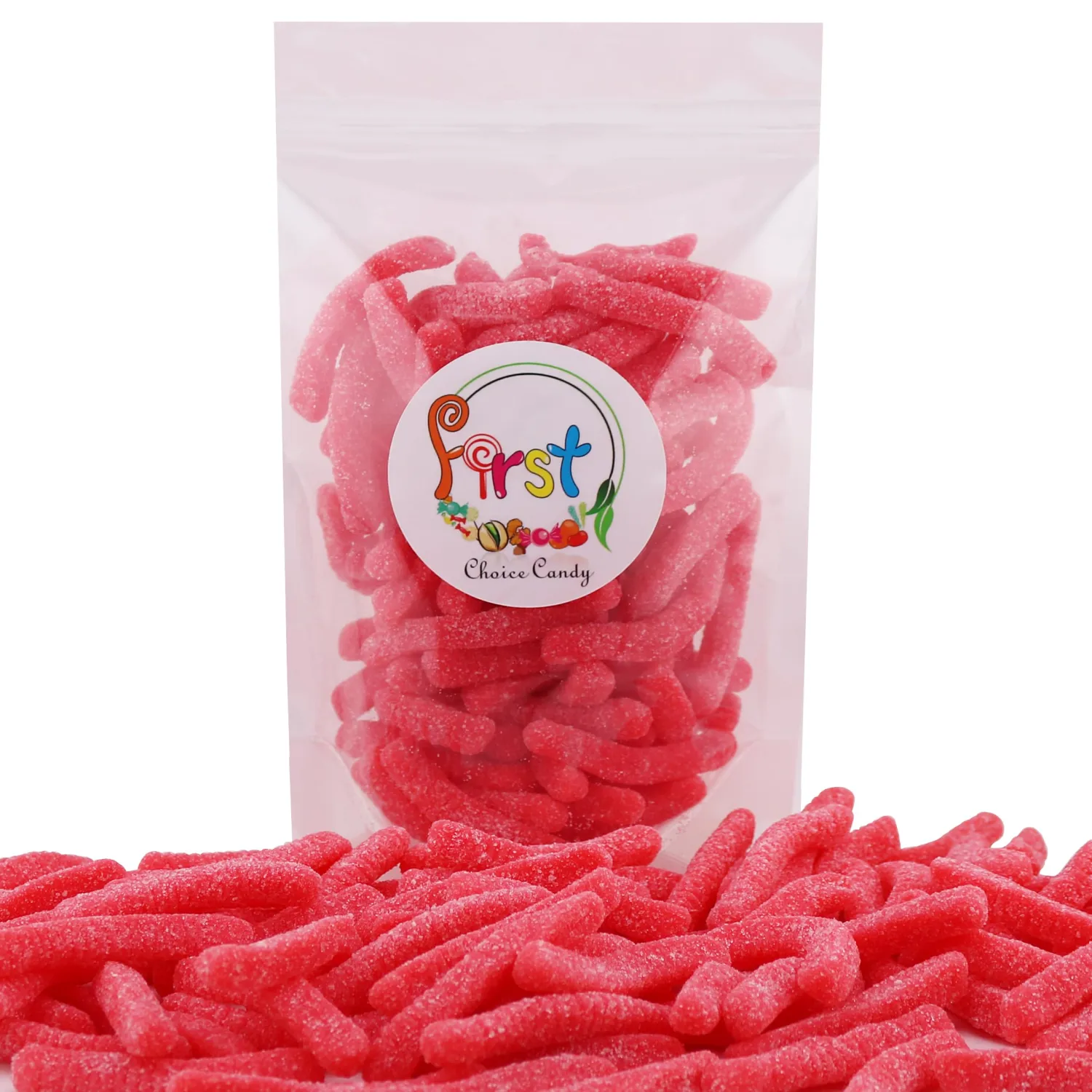 FirstChoiceCandy Sweet & Sour Gummy Worms, Multi Flavors and Solid Colors (1 Pound, Sour Red Strawberry)