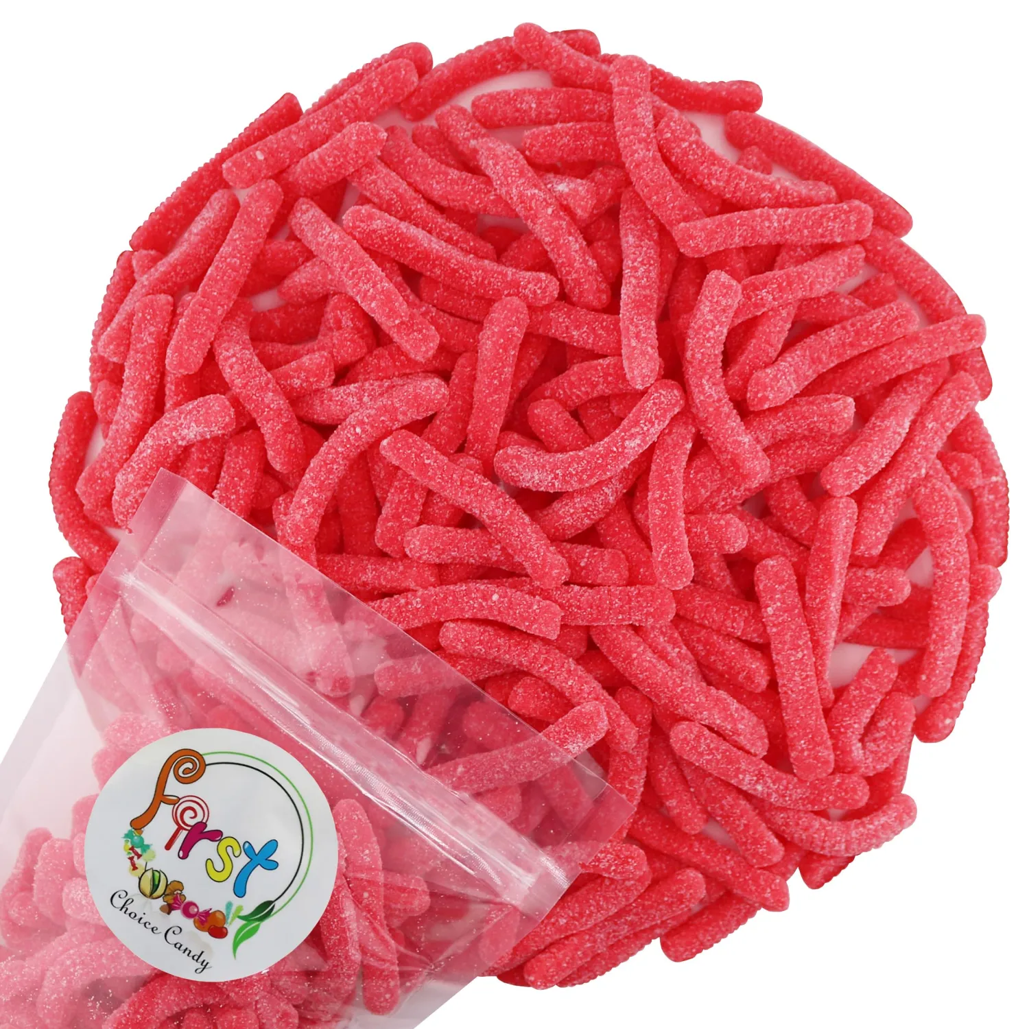 FirstChoiceCandy Sweet & Sour Gummy Worms, Multi Flavors and Solid Colors (1 Pound, Sour Red Strawberry)