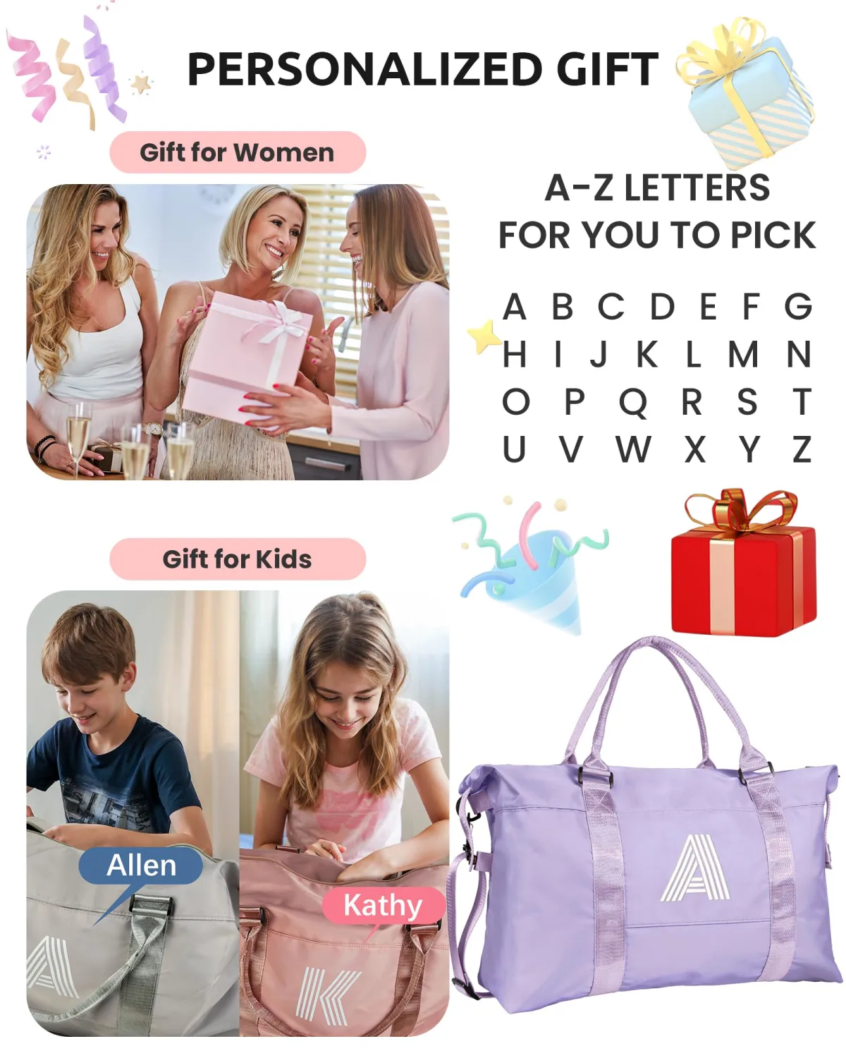 Gifts for Pre Teen Girls, Birthday Gift, Initial Travel Bag, Sports Bag, Personalized Weekender Bag, Monogram Overnight Bag Gift for Her (Letter B)