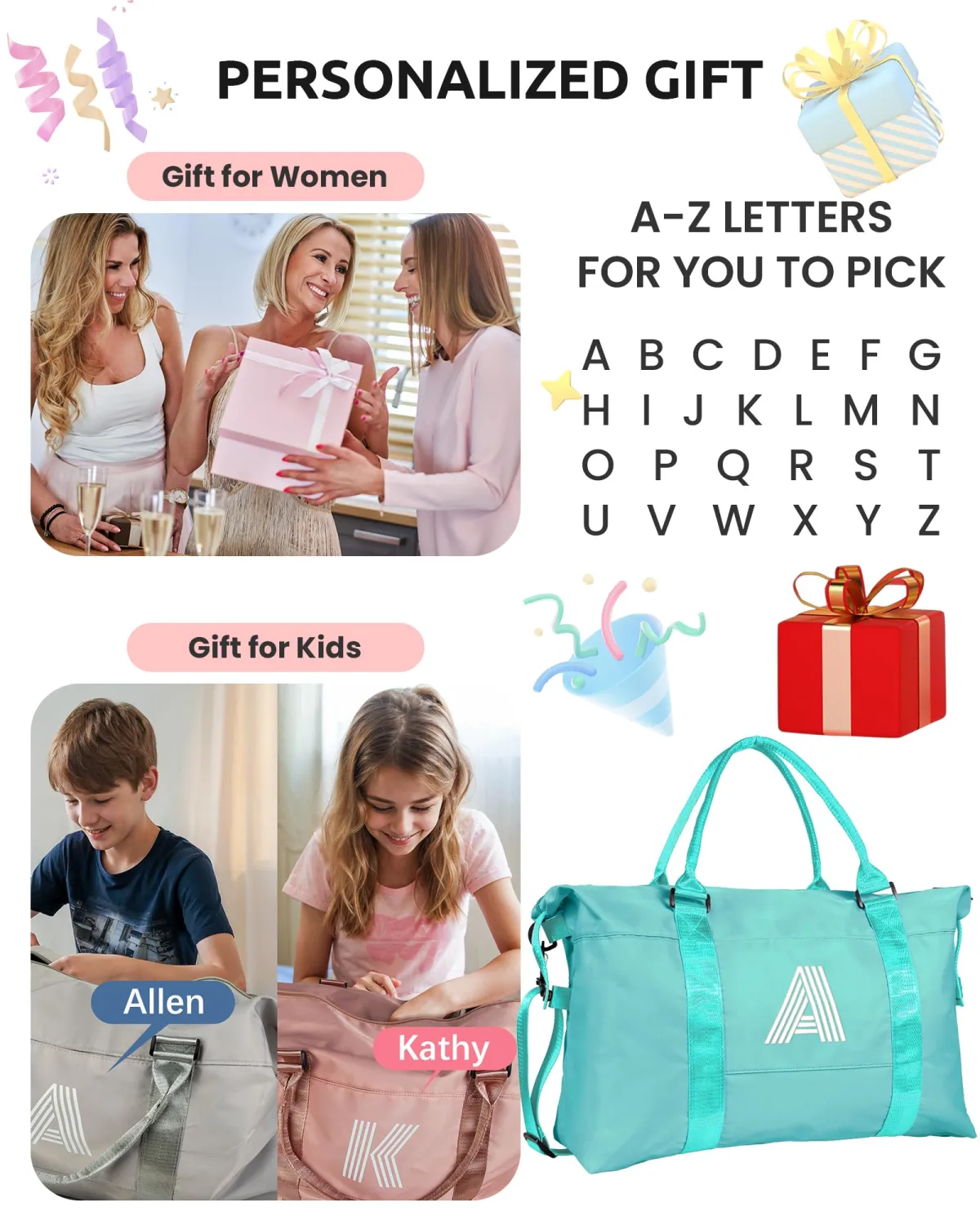 Teenage Girl Gifts, Birthday Gift, Initial Travel Bag, Sports Bag, Personalized Weekender Bag, Monogram Overnight Bag Gift for Her (Letter Z)