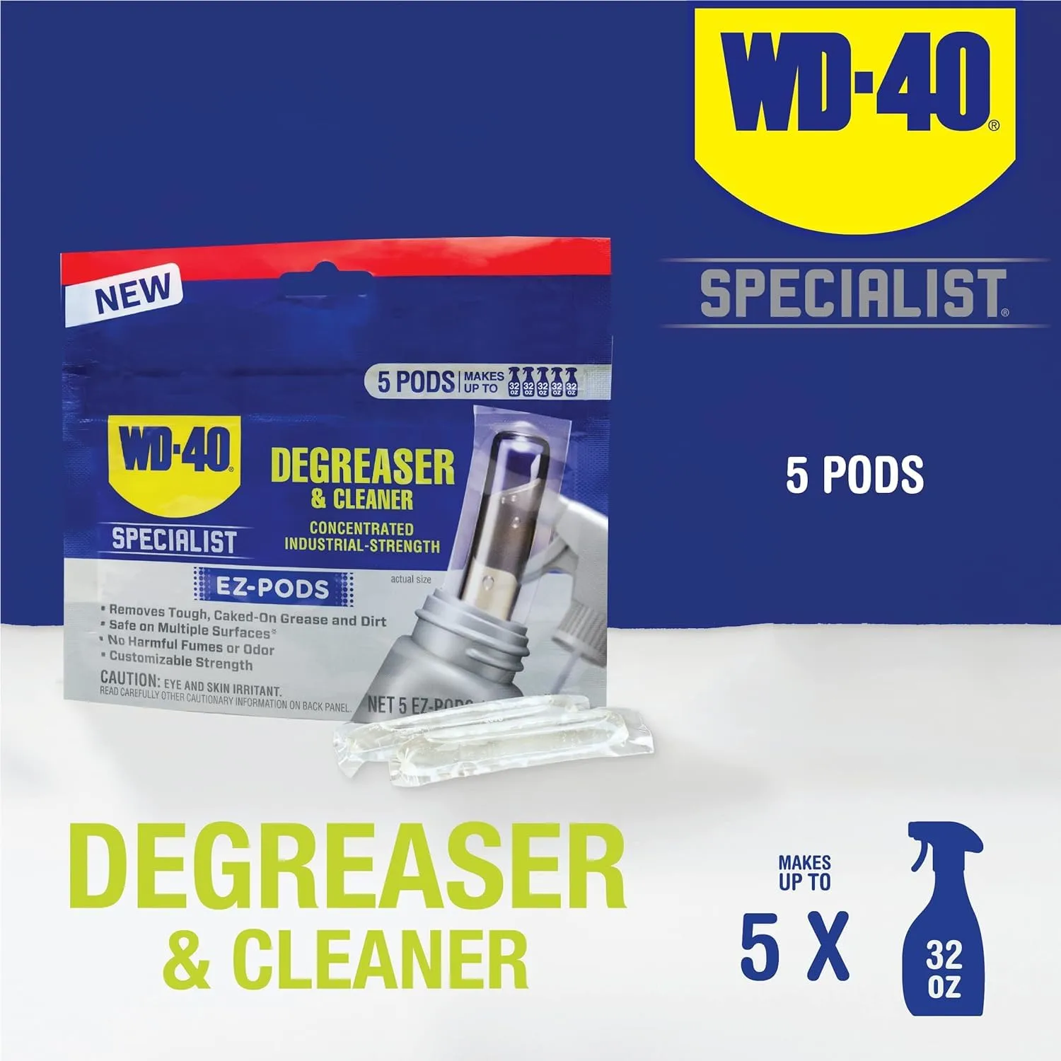 WD-40 Specialist Degreaser and Cleaner EZ-PODS, Customizable Industrial-Strength Concentrate, Multi-Surface Cleaning Solution, Cleans and Degreases BBQ, Patio Cleaner,1-Pack of 5 PODS