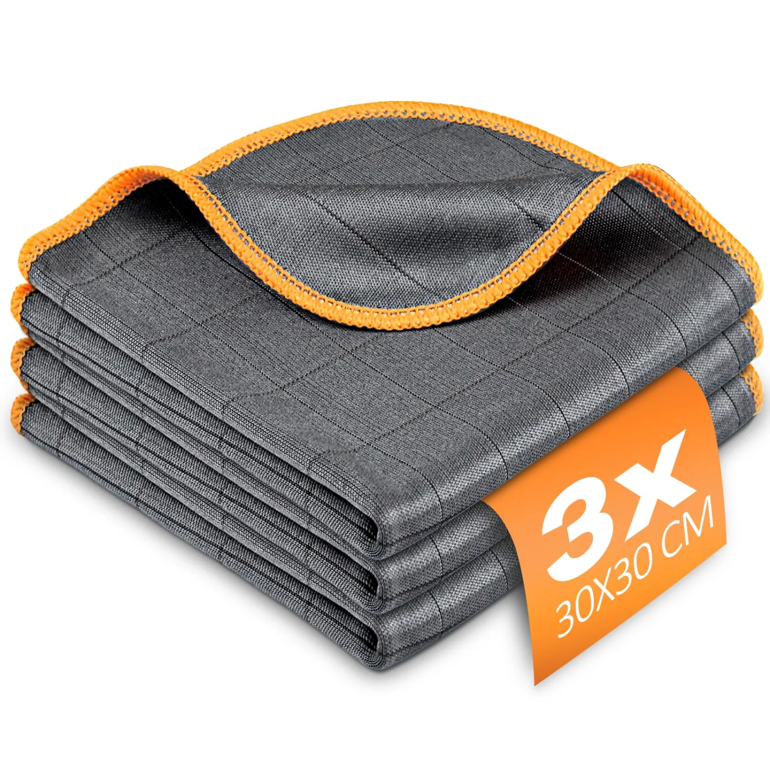 Carbon Microfiber Cleaning Cloth Glass Window Polishing Lint Free Streak Free Easy Clean Rag Reusable for Mirror Kitchen Dish Auto Detailing, Pack of 3, 12"x12", 400GSM