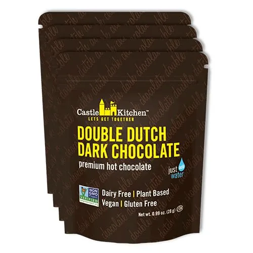 Castle Kitchen Dark Hot Chocolate Single 1oz Packets (4 Count) Dairy Free, Vegan Hot Cocoa - Just Add Water - For On the Go, Travel & Work