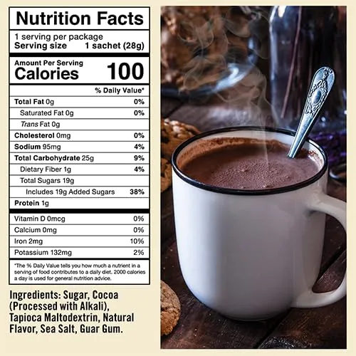 Castle Kitchen Dark Hot Chocolate Single 1oz Packets (4 Count) Dairy Free, Vegan Hot Cocoa - Just Add Water - For On the Go, Travel & Work