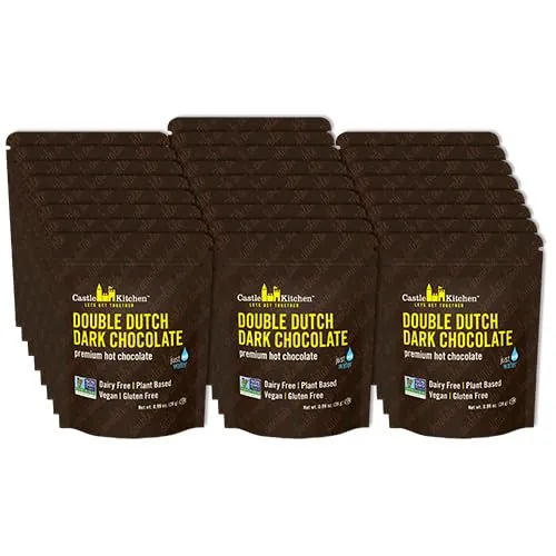 Castle Kitchen Dark Hot Chocolate Single 1oz Packets (25 Count) Dairy Free, Vegan Hot Cocoa - Just Add Water - For On the Go, Travel & Work