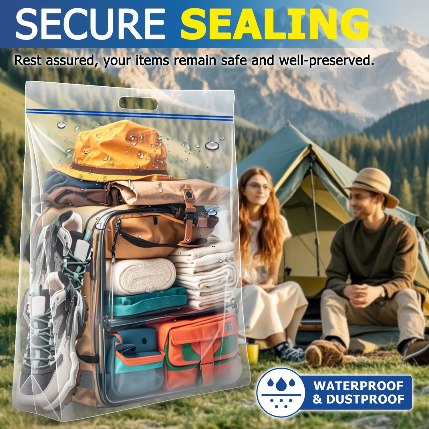15 Gallon Large Storage Bags, 3.5 Mil Thick Clear Plastic Zipper Bags with Handles, 24" x 24" Large Heavy Duty for Home, Travel, and Moving (5 Packs)