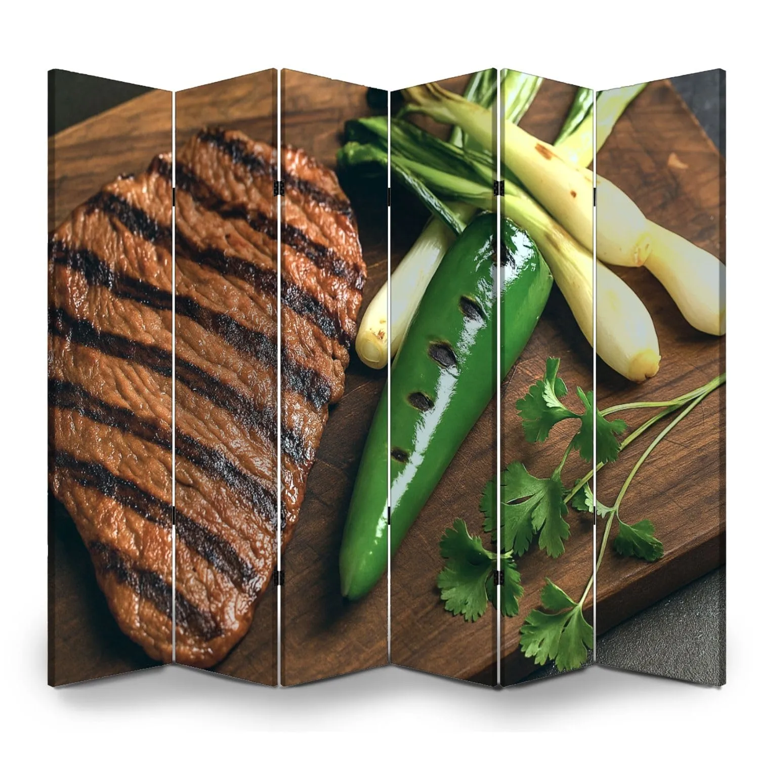 Room Divider Panel Folding Privacy Screen Mexican Carne Asada Beef Steak Wood Partition Wall Panels Freestanding Screen Dividers for Room Separation