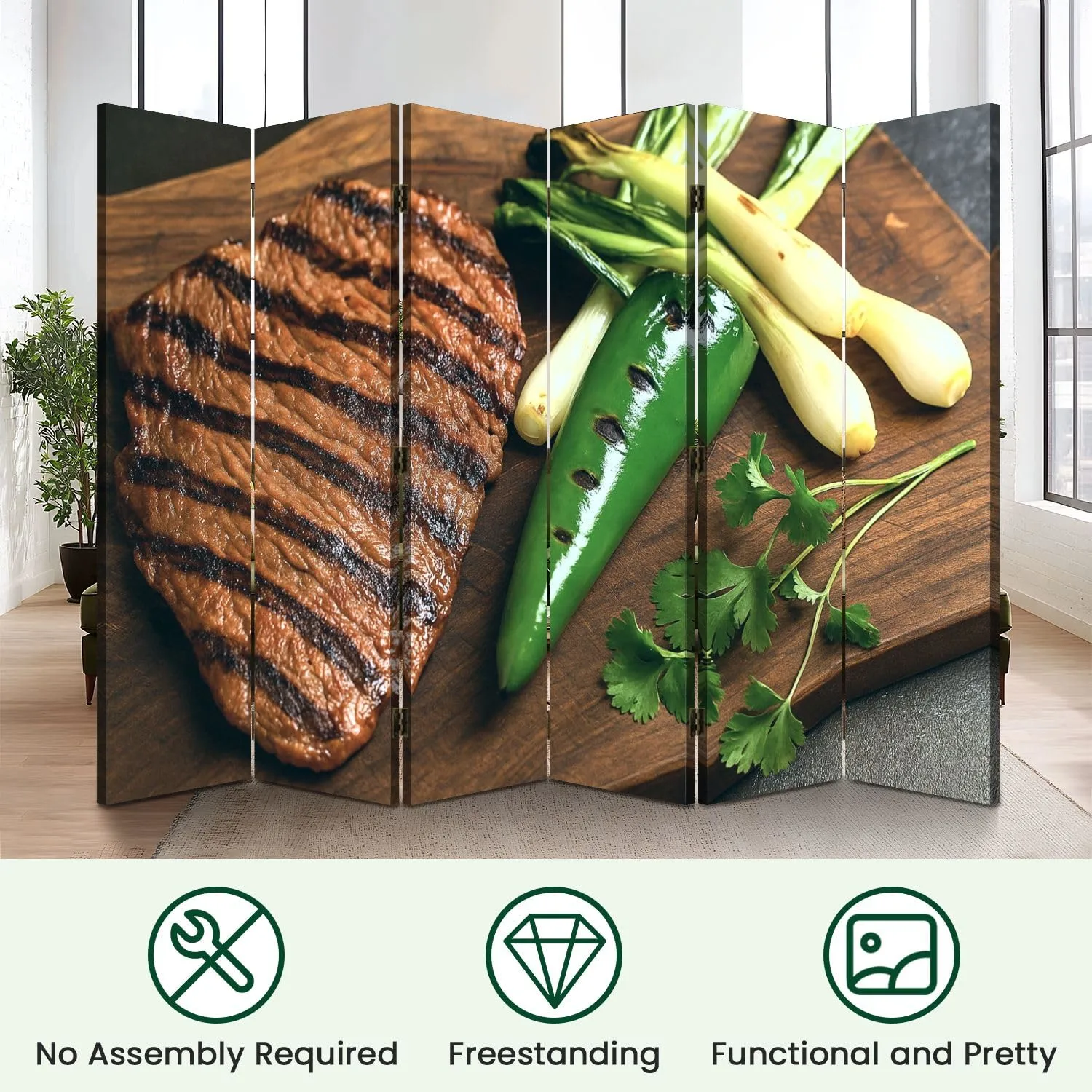 Room Divider Panel Folding Privacy Screen Mexican Carne Asada Beef Steak Wood Partition Wall Panels Freestanding Screen Dividers for Room Separation
