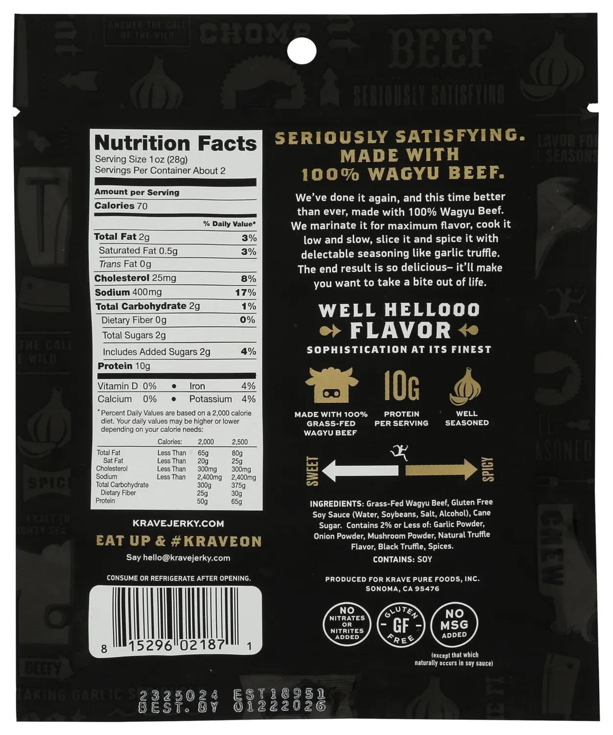 KRAVE JERKY Garlic Truffle Wagyu Beef Jerky, 2.1 OZ