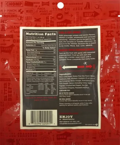 KRAVE Jerky Beef, Garlic Chili Pepper, 2.7 Ounce