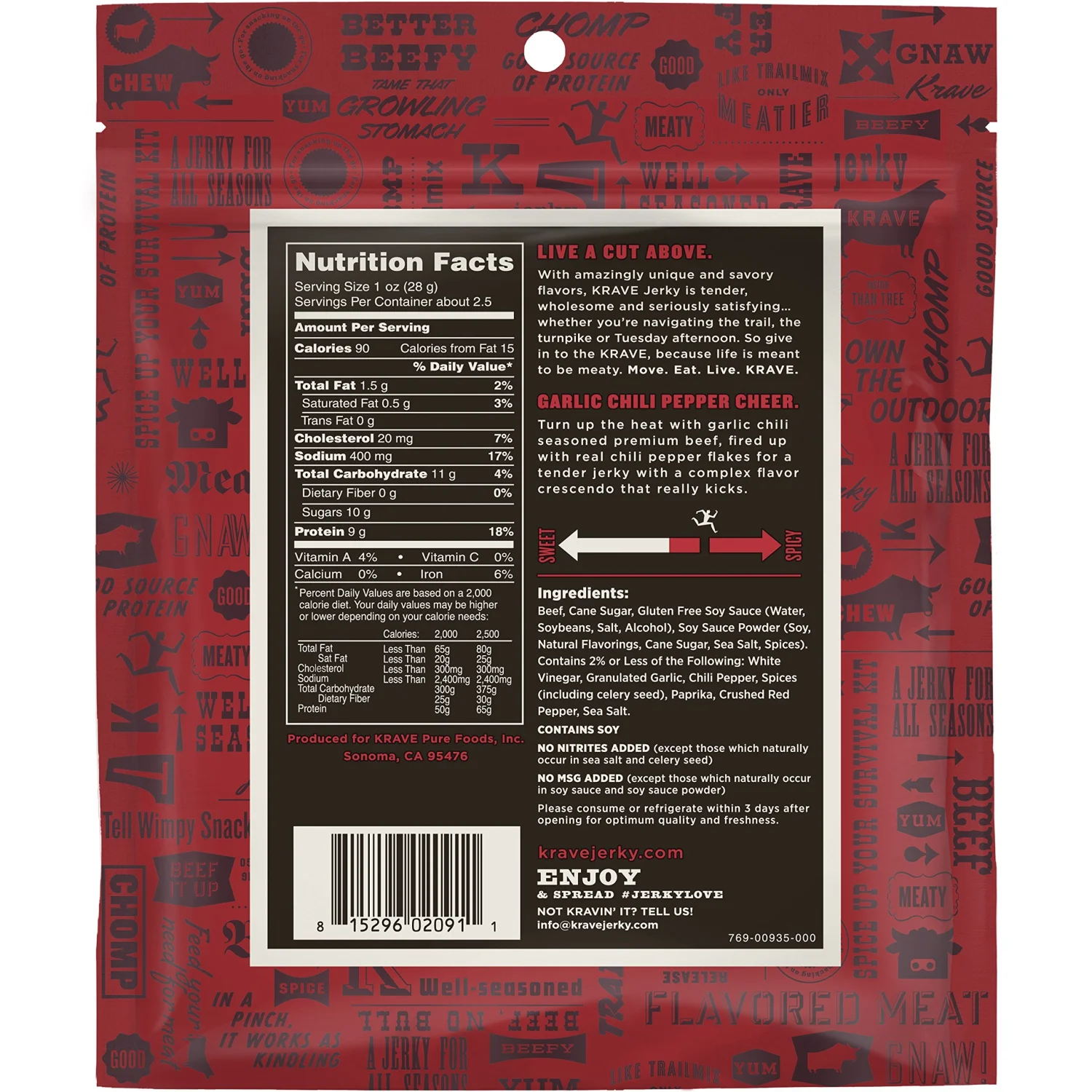 KRAVE Jerky Beef, Garlic Chili Pepper, 2.7 Ounce