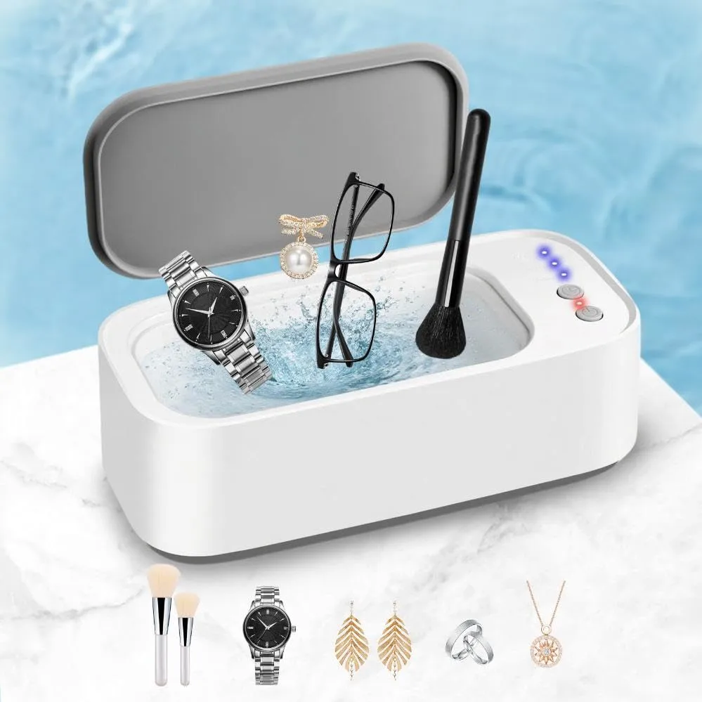 Jewelry Cleaner, Ultrasonic Jewelry Cleaner Machine with 3 Timer Cleaning Modes, Sonic Cleaner for Silver, Eyeglasses, Watch Strap, Rings, Dentures