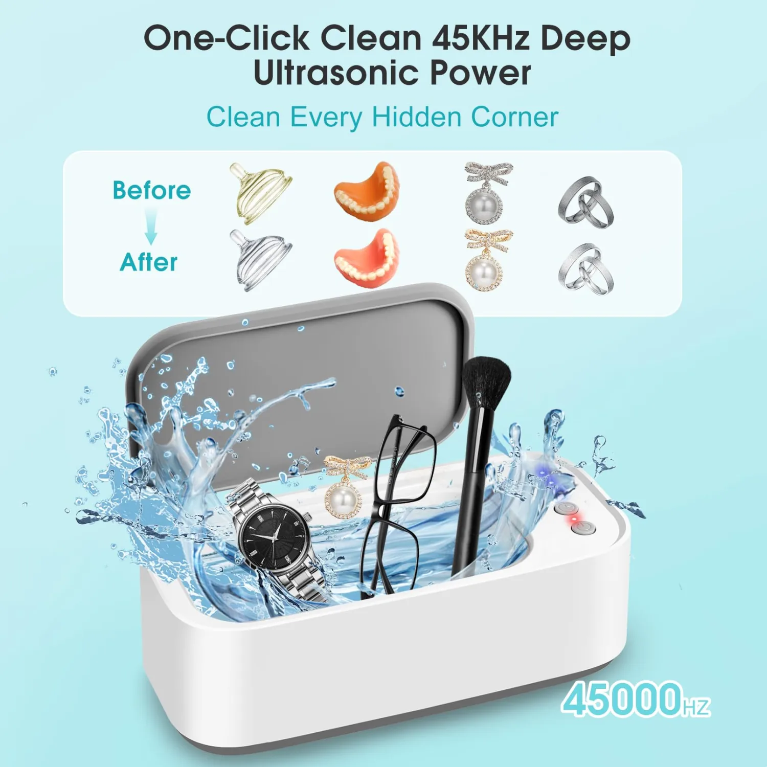 Jewelry Cleaner, Ultrasonic Jewelry Cleaner Machine with 3 Timer Cleaning Modes, Sonic Cleaner for Silver, Eyeglasses, Watch Strap, Rings, Dentures