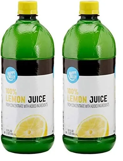 Amazon Brand - Happy Belly 100% Lemon Juice, 32 fl oz Bottle (Pack of 2)