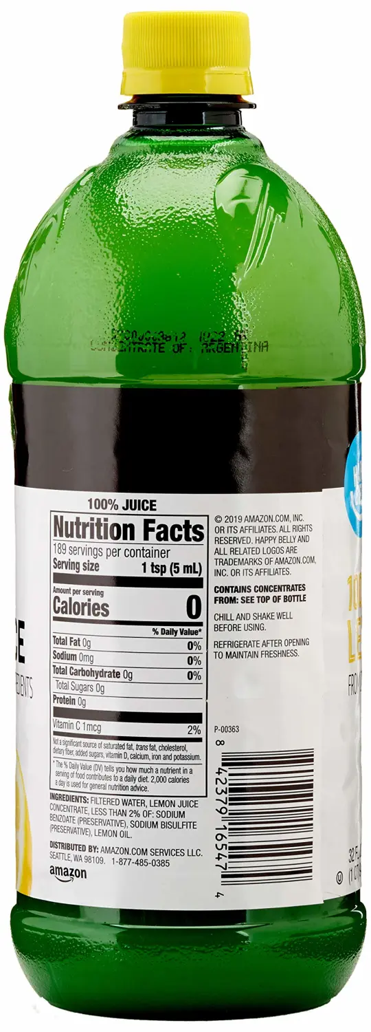 Amazon Brand - Happy Belly 100% Lemon Juice, 32 fl oz Bottle (Pack of 2)