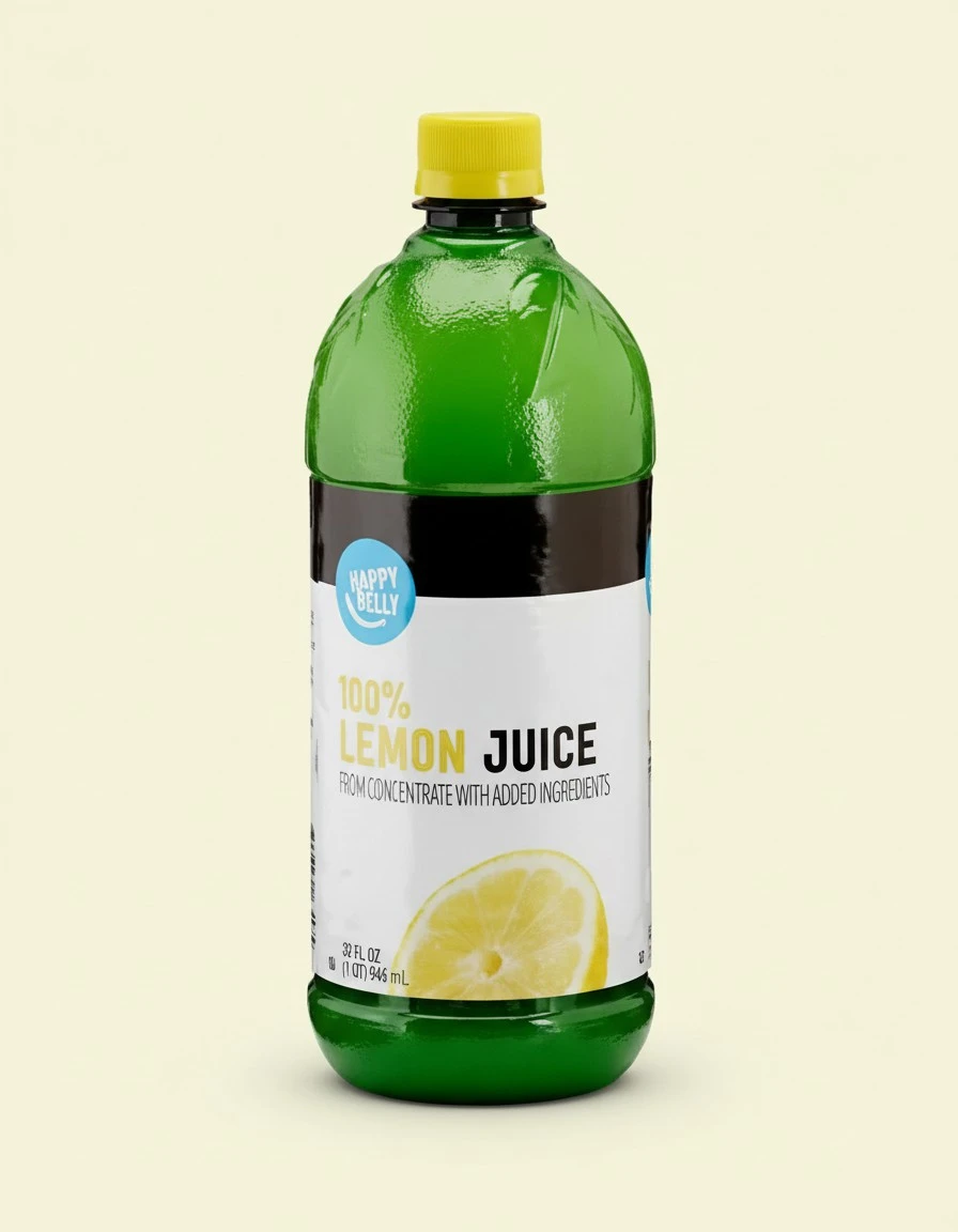 Amazon Brand - Happy Belly 100% Lemon Juice, 32 fl oz Bottle (Pack of 2)