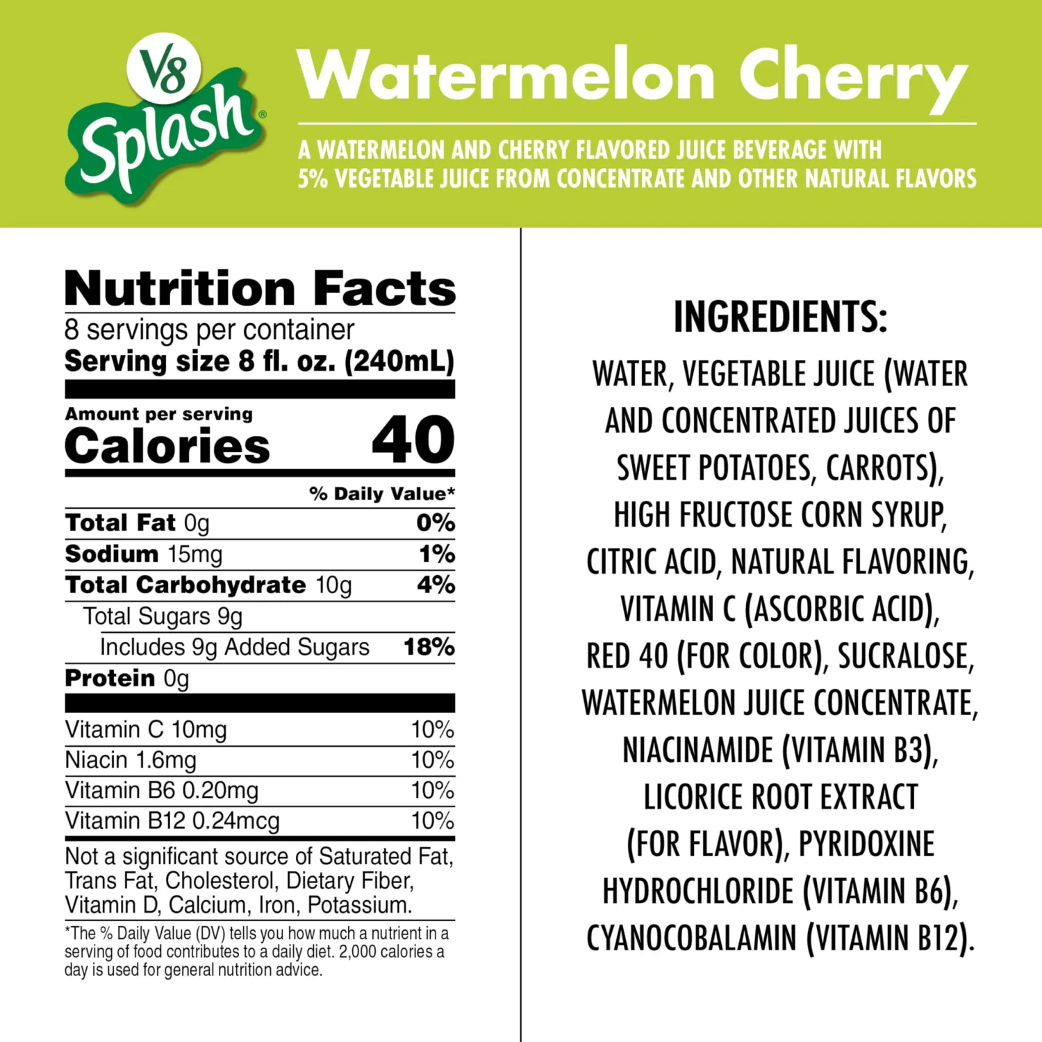 V8 Splash Watermelon Cherry Flavored Juice Beverage, 64 fl oz Bottle