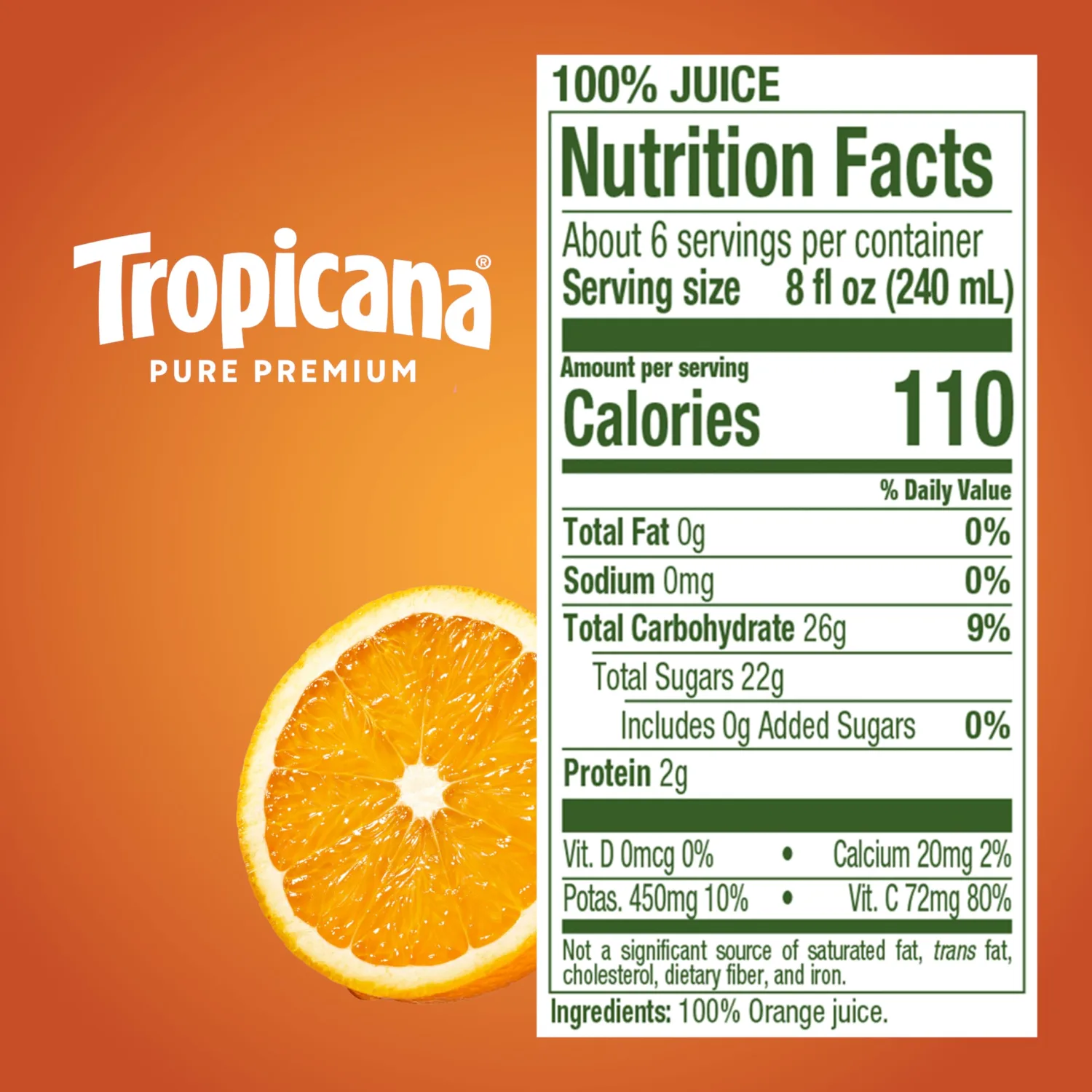 Tropicana Pure Premium 100% Orange Juice Original, No Pulp, No Sugar Added, 46 fl oz