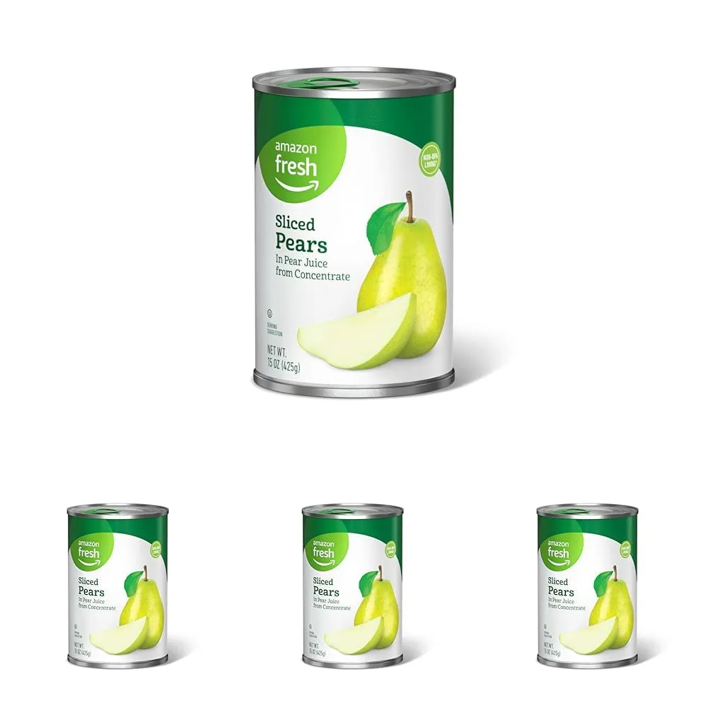 Amazon Fresh, Sliced Pears in Pear Juice from Concentrate, 15 Oz (Previously Happy Belly, Packaging May Vary) (Pack of 4)