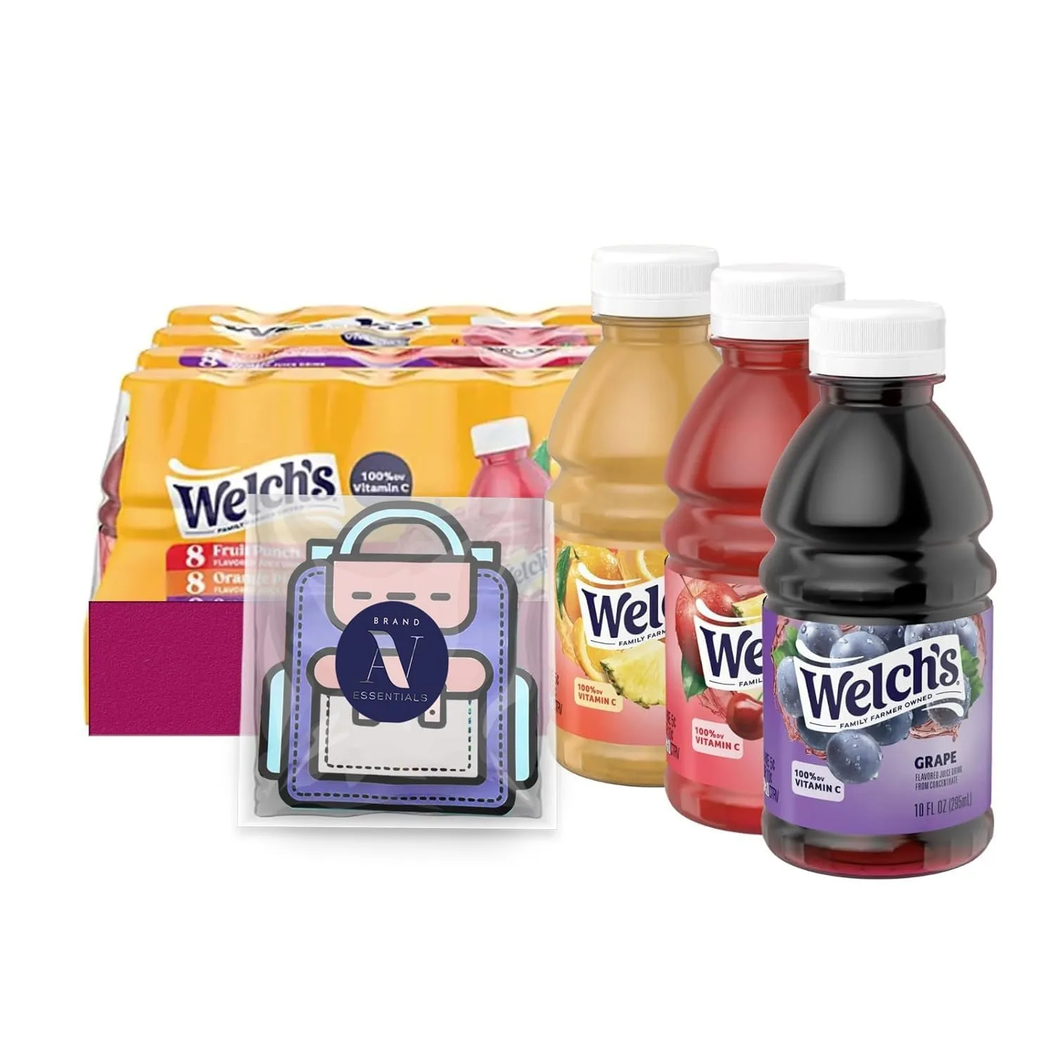 Welch's - Lavinia Essentials Bundle: 24- Pack of Collection Fruit Juice Drink, 10 fl oz On-the-Go Plastic Bottle + 1 Utility Prop.