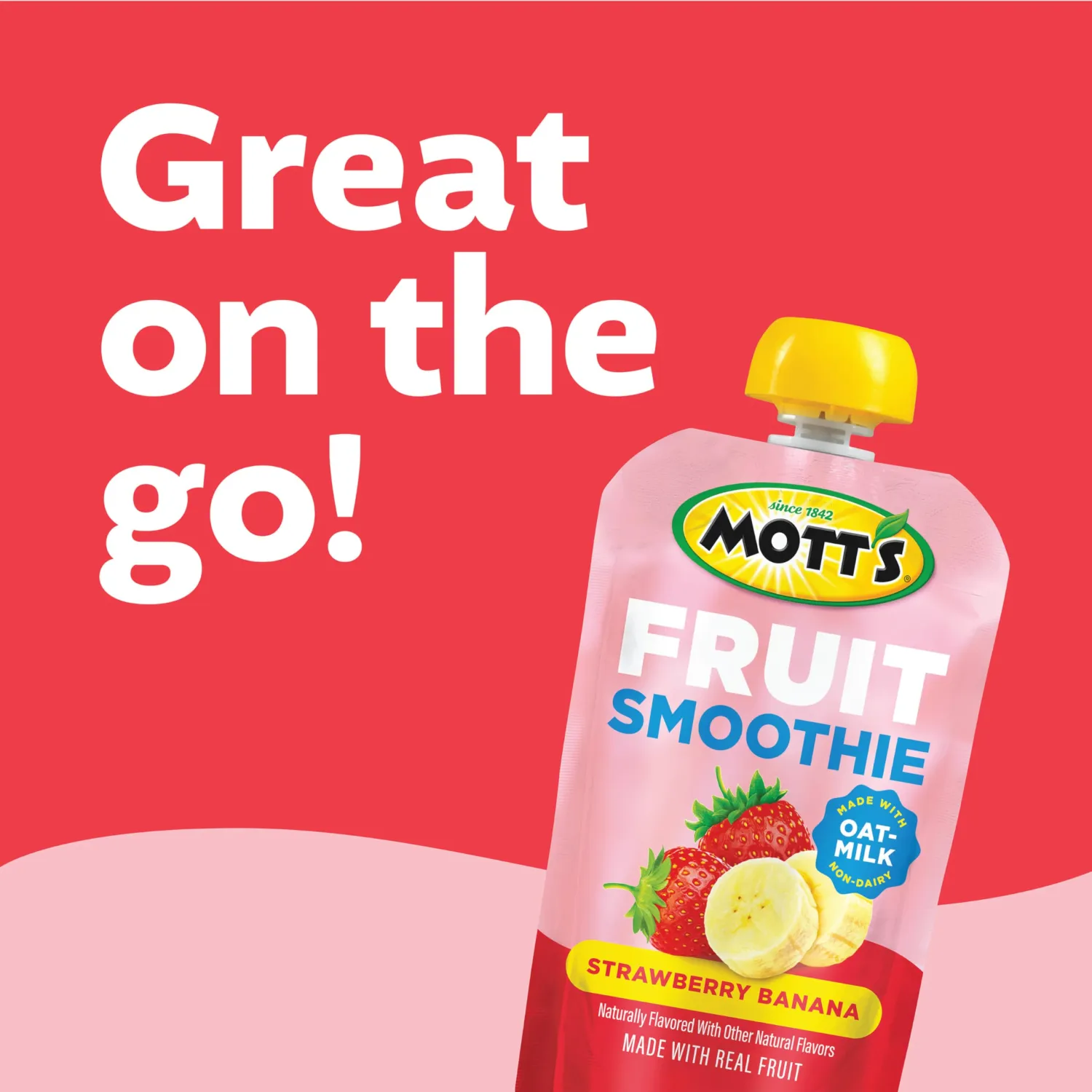 Mott’s Fruit Smoothies Strawberry Banana, 4.2 oz clear pouches, 8 Pack, Non-dairy, Made With Oatmilk, Made With Real Fruit, Good Source of Calcium, On-the-Go
