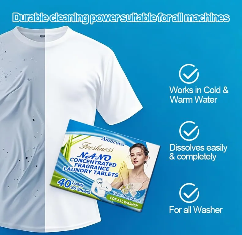Laundry Detergent Tablets, Lavender Scent, 40 Loads, 20 Quick-Dissolving Sheets, Cold & Warm Water Compatible (Linen Fragrance/Blue)