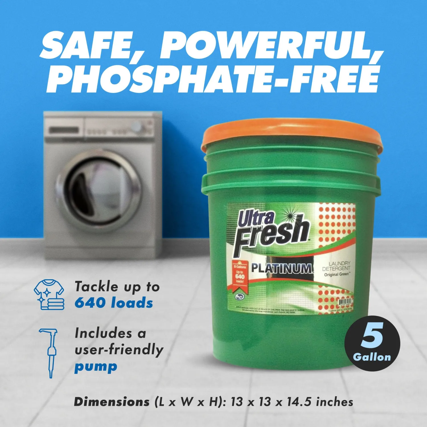 5 Gallon Liquid Laundry Detergent Washing Soap for All Machine Types, 6X Platinum, Up to 640 Loads, Original Green