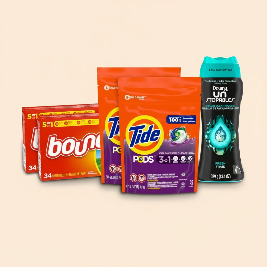 Tide Pods Liquid Laundry Detergent Pacs, Downy Unstopable Scent Beads and Bounce Dryer Sheets, Better Together Bundle