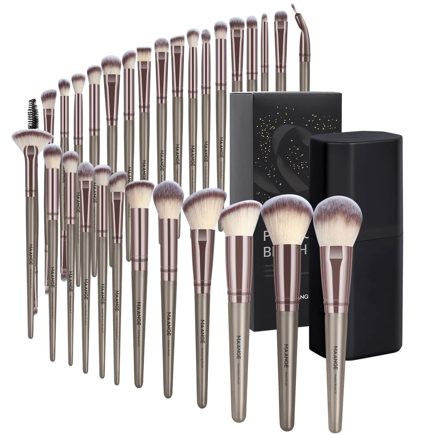 MAANGE 30 Pcs Professional Makeup Brushes with Case, Premium Synthetic Face Foundation Powder Blush Eyeshadow Blending Eye Brush Set Travel Makeup Brushes Set(Champagne)