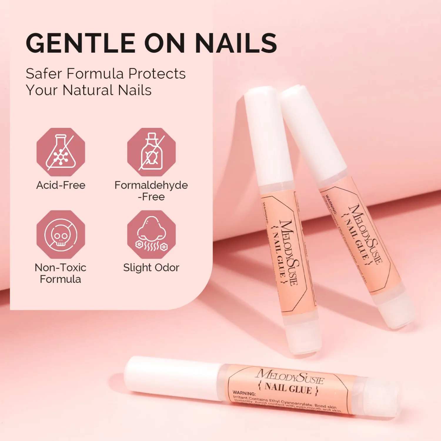 Melodysusie Nail Glue for Acrylic Nails Press on Nails Super Strong and Long Lasting Nail Glue for Adhesive Bond False Nails with Easy Application, 0.07oz 6pcs