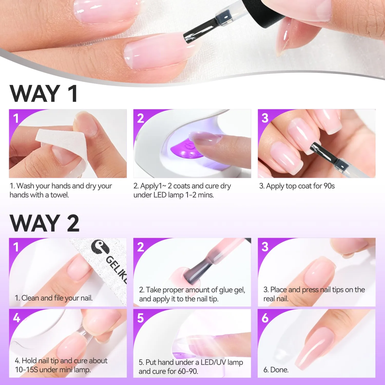 Repair and Strengthener Glue for Nail Care: Gelike EC 6 in 1 Strong and Quick Dry Treatment for Damaged and Thin Nails - Long Lasting and Easy for Salon and Beginners Manicure