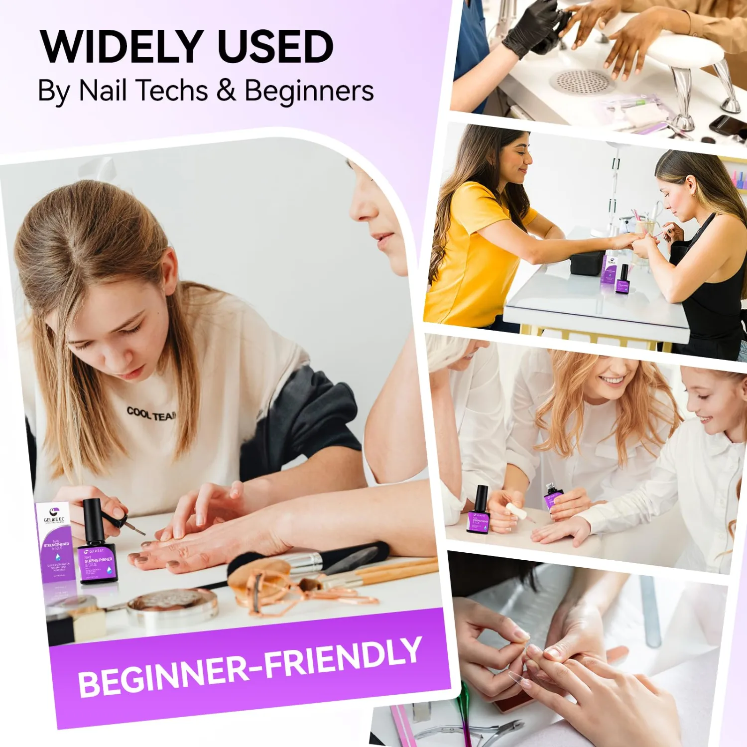 Repair and Strengthener Glue for Nail Care: Gelike EC 6 in 1 Strong and Quick Dry Treatment for Damaged and Thin Nails - Long Lasting and Easy for Salon and Beginners Manicure