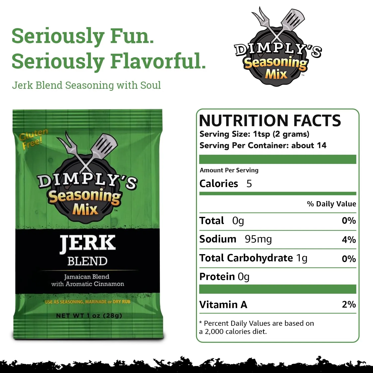 Dimply's Jamaican Jerk Seasoning Mix – Dry Rub and Marinade for Chicken, Meat, Vegetables, Tofu – Bold Caribbean Spice Blend – Vegan, Gluten Free, No MSG, No Preservatives – 6 oz Bag, 12 Pack