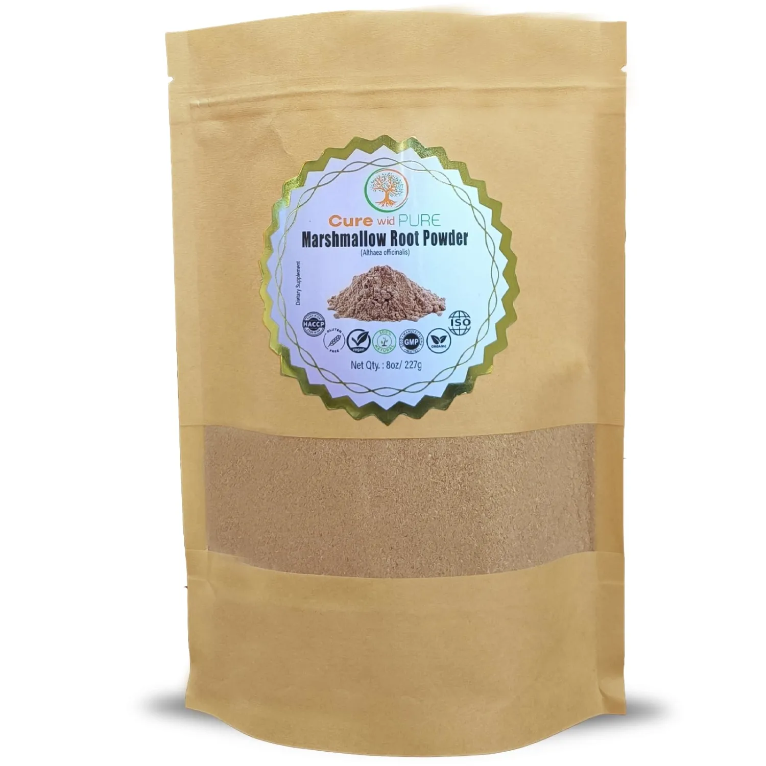 Cure Wid Pure Certified Organic Marshmallow Root Powder Althaea Officinalis 8oz Non-GMO,Additives-Free Marshmellow Root for Teas,Smoothies,Skincare & DIY Remedies Packed in Eco-Friendly Resealable Bag