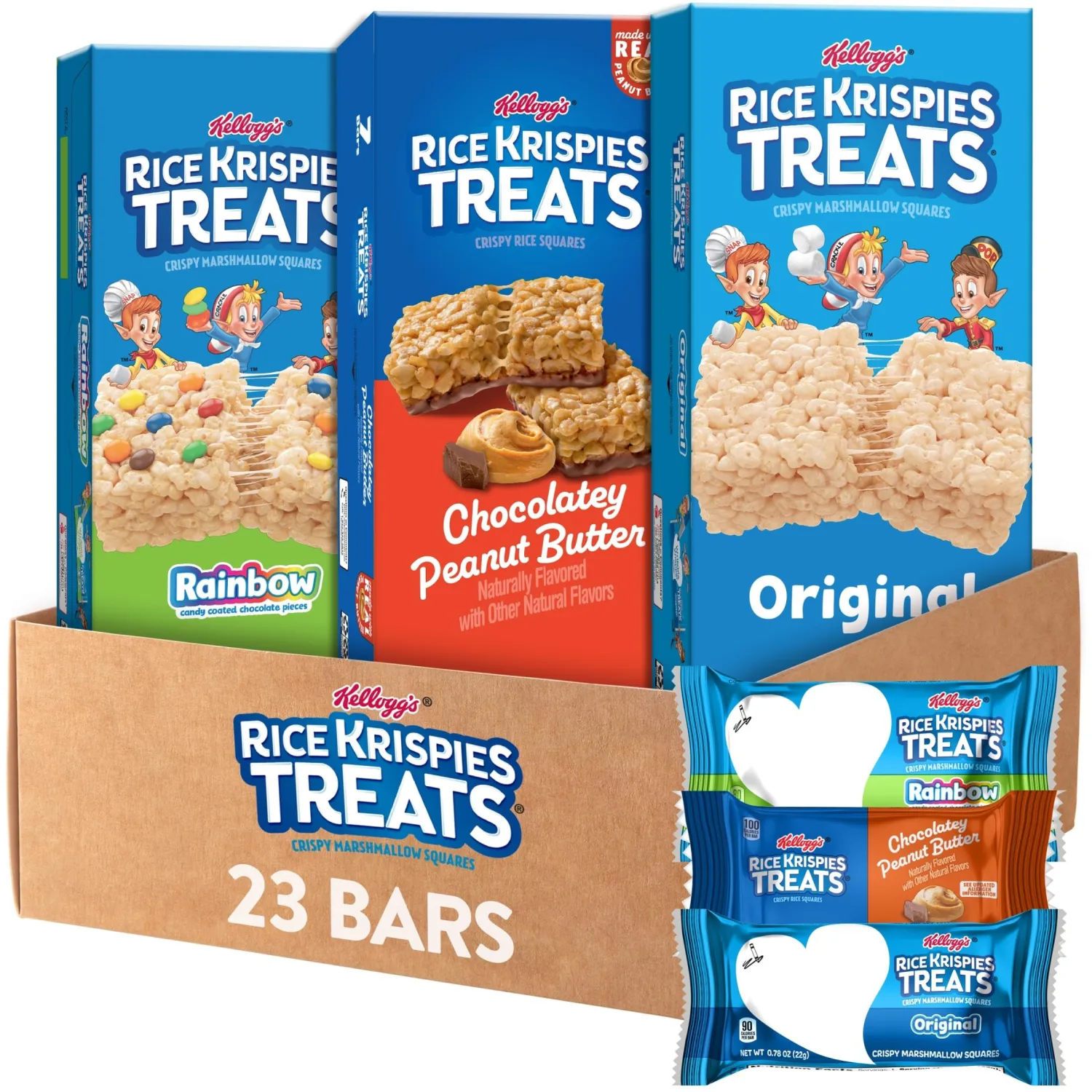 Rice Krispies Treats Crispy Marshmallow and Rice Squares, Lunch Snacks, Kids Snacks, Variety Pack (3 Boxes, 23 Bars)