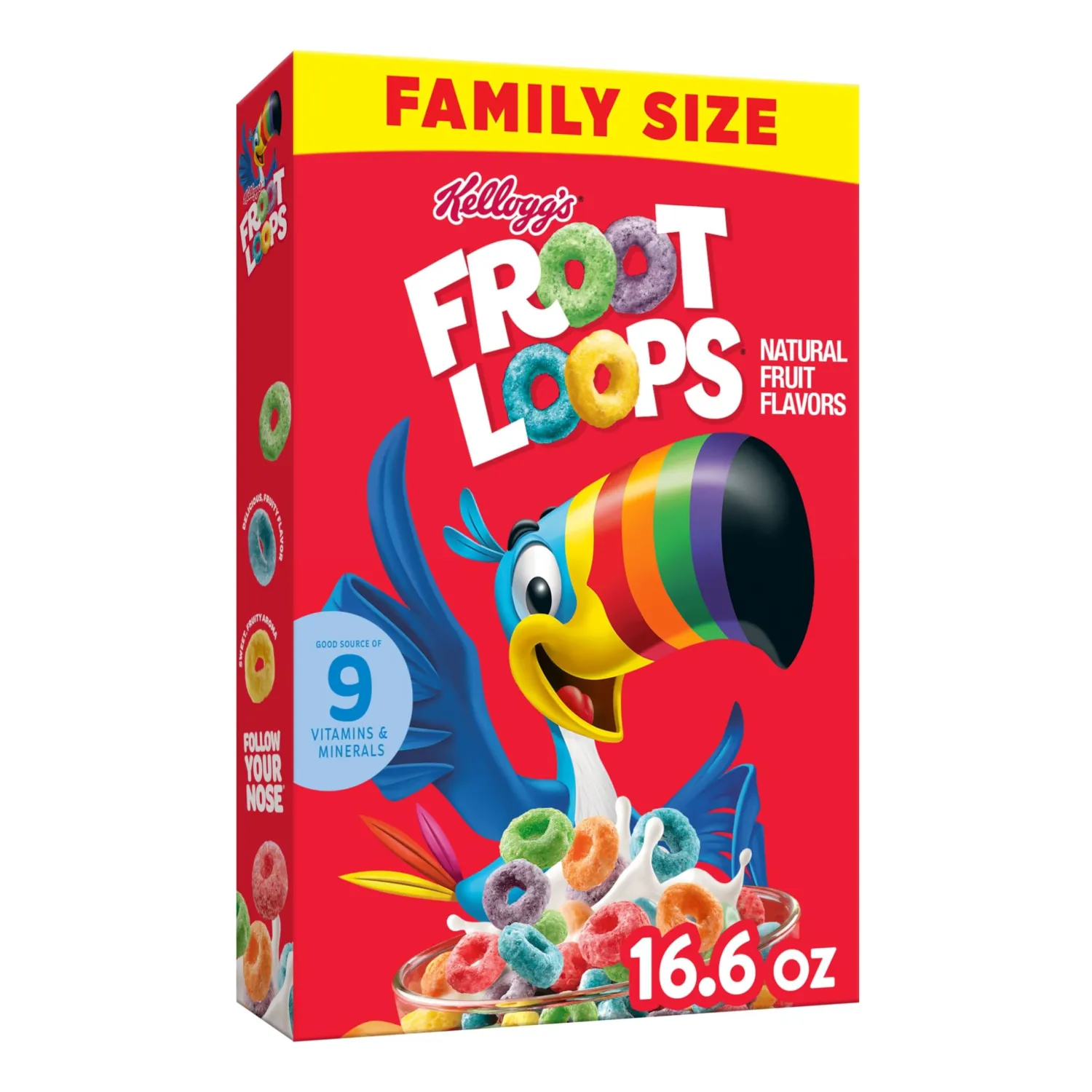 Kellogg’s Froot Loops Breakfast Cereal, Kids Cereal, Family Breakfast, Family Size, Original, 16.6oz Box (1 Box)