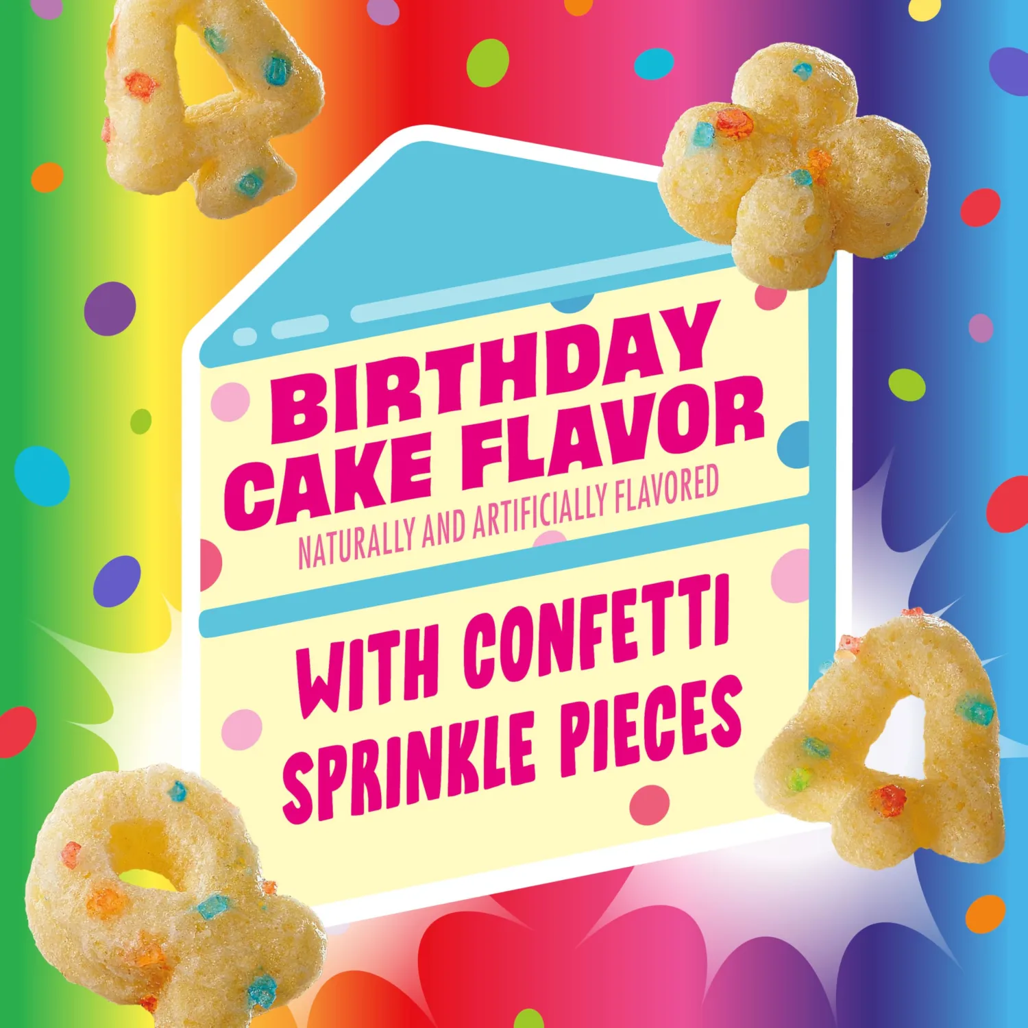 Lucky Charms Rainbow Sprinkles Cereal with Marshmallows, Birthday Cake Flavor, Kids Breakfast Cereal Made with Whole Grain, Family Size, 18.4 oz