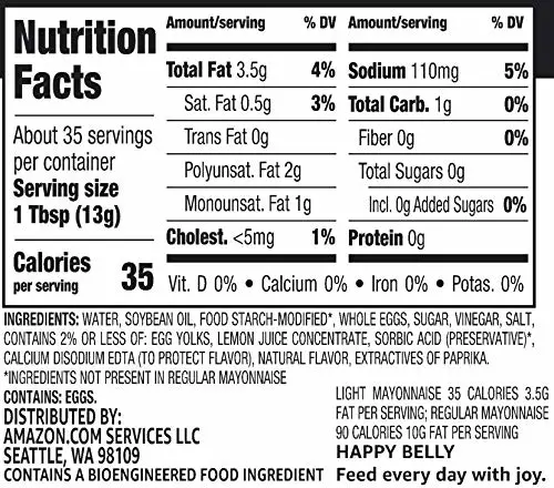 Amazon Brand - Happy Belly Light Mayonnaise, 18 fl oz (Pack of 1)