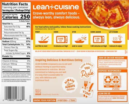 Lean Cuisine Frozen Meal Cheese Ravioli, Comfort Cravings Microwave Meal, Meatless Pasta Dinner, Frozen Dinner For One 8.5 oz