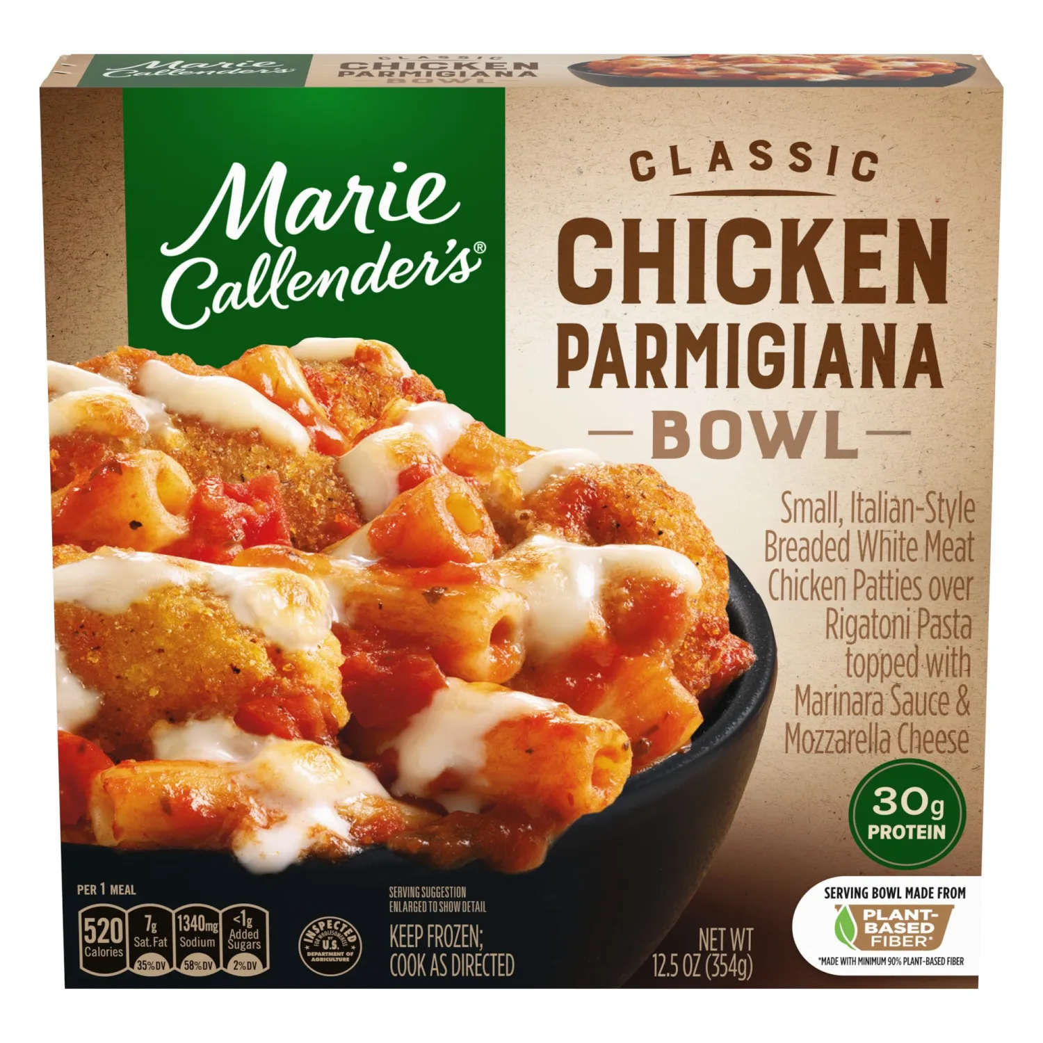 Marie Callender's Classic Chicken Parmigiana Bowl Single Serve Frozen Meal, 12.5 oz, (frozen)