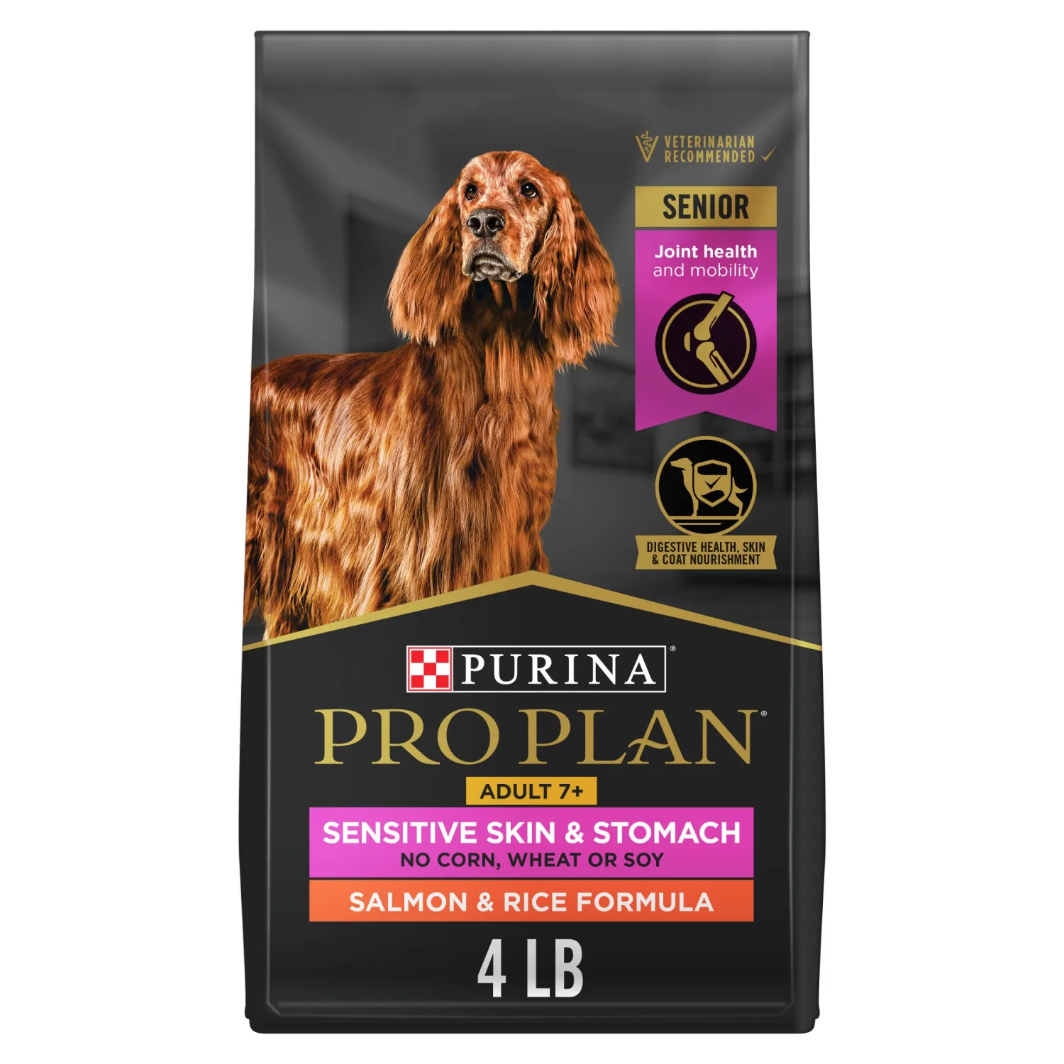 Purina Pro Plan Sensitive Skin and Stomach Dry Dog Food Senior Adult 7 Plus Salmon and Rice Formula - 4 lb. Bag