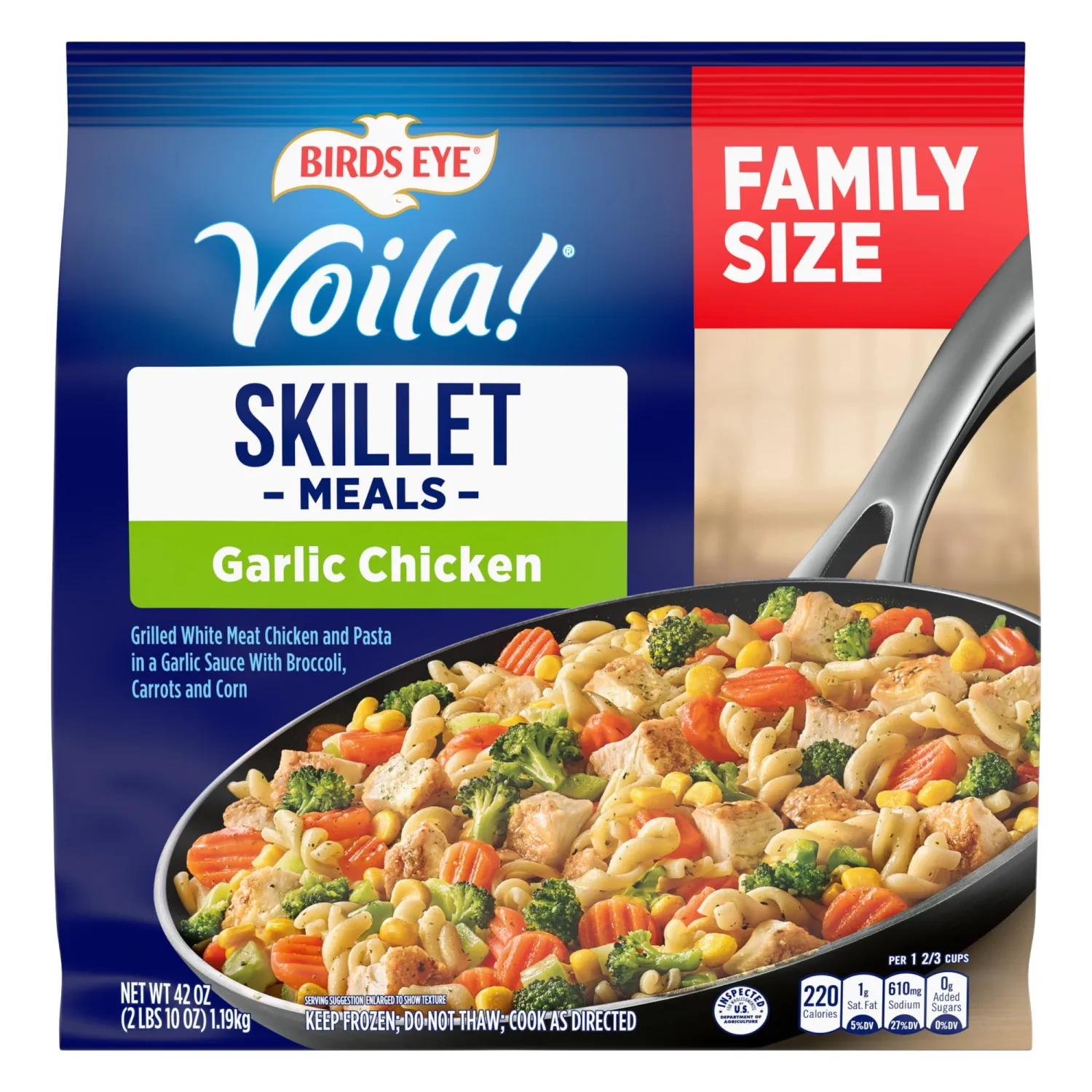 Birds Eye Voila! Family Size Garlic Chicken Frozen Dinner, Easy-to-Prepare Frozen Meal for Weeknight Family Meals, 42 OZ Bag