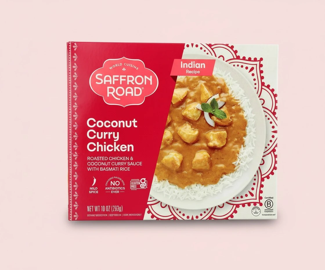 Saffron Road Coconut Curry Chicken with Basmati Rice Frozen Dinner, 10oz - Antibiotic Free, Gluten Free, Halal