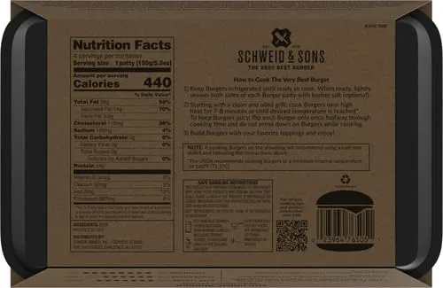 Schweid and Sons, The Prime Burger, Beef Chuck Burgers, 75% Lean/25% Fat, USDA Prime, 1.325 lb, Pack of 4