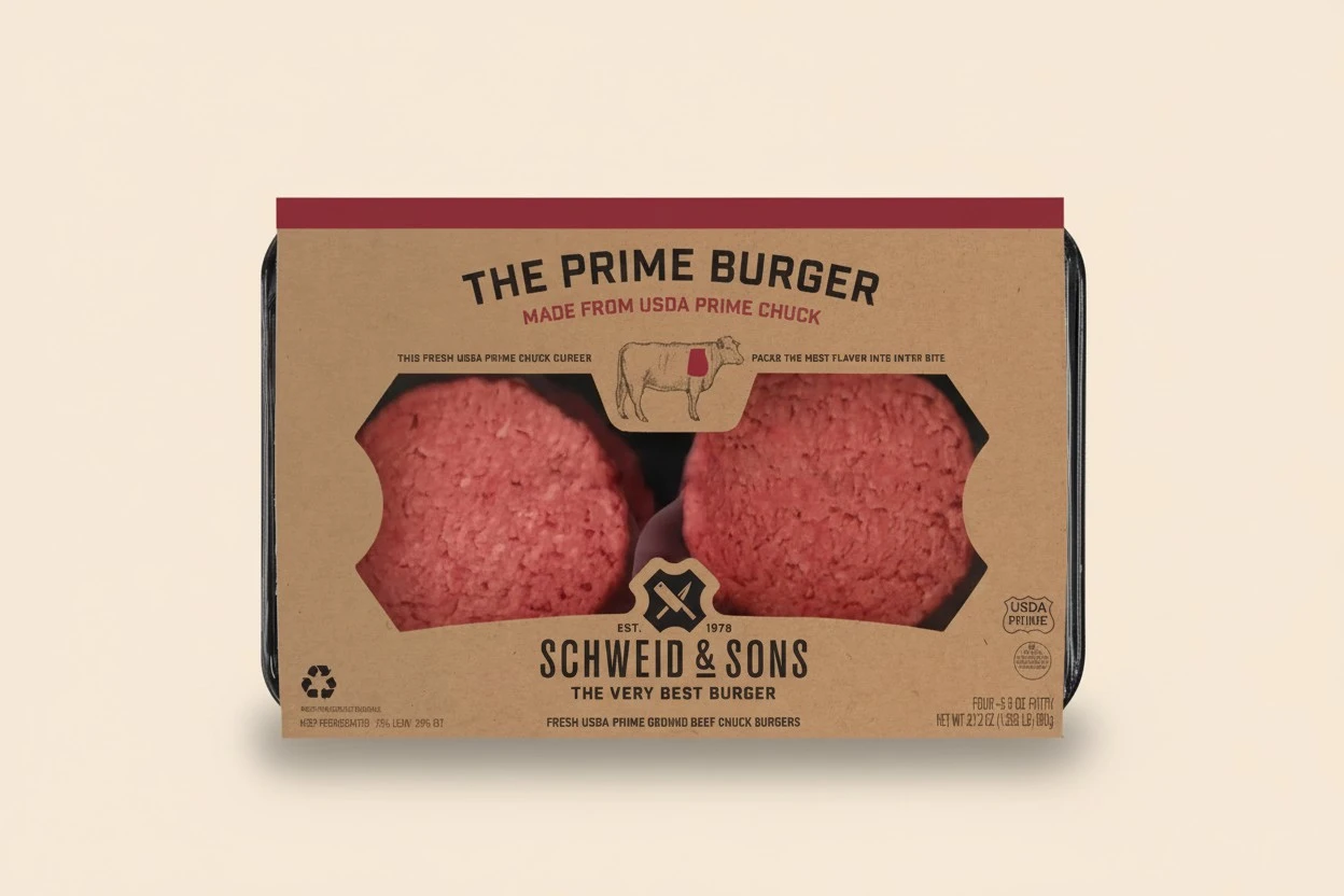 Schweid and Sons, The Prime Burger, Beef Chuck Burgers, 75% Lean/25% Fat, USDA Prime, 1.325 lb, Pack of 4