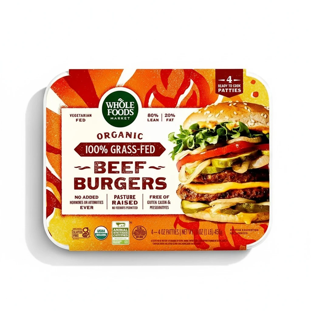 Whole Foods Market, Beef Burger Grass Fed Organic Frozen Step 4, 16 Ounce