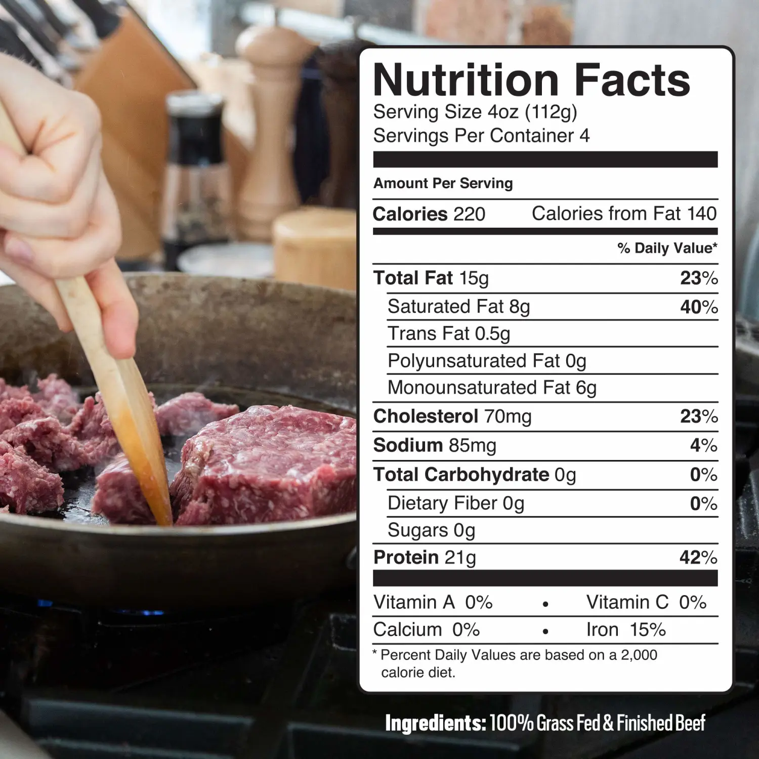 Ground Beef 85% Lean/15% Fat, Grass-Fed, Pasture-Raised, 1 lb