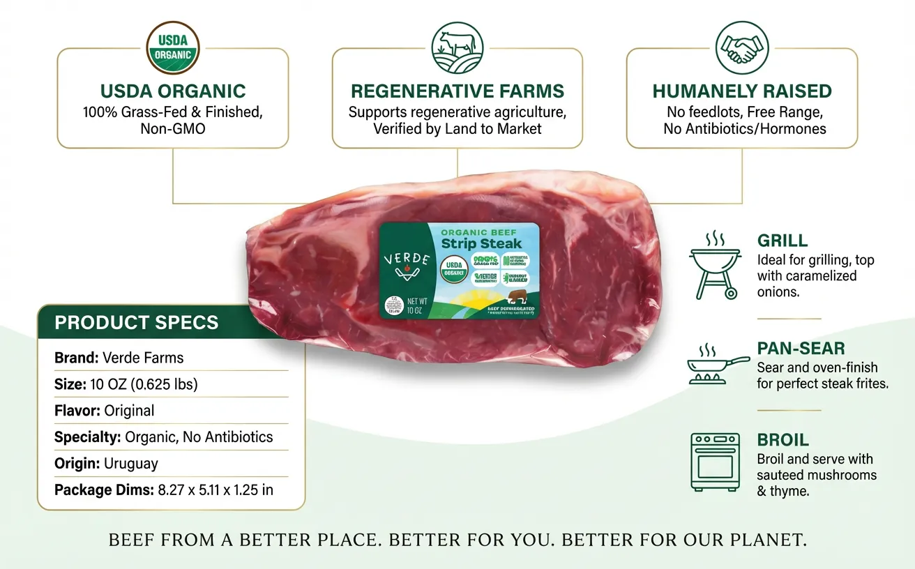 Verde Farms, Beef Strip Steak, Organic, Grass-Fed | 0.625 lbs.
